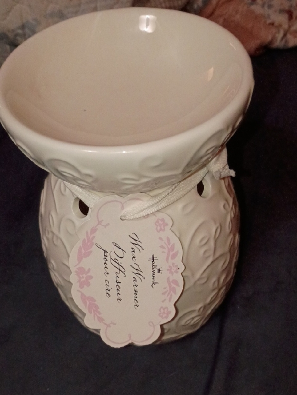 Hallmark White Ceramic Lantern Wax Warmer with Floral Relief